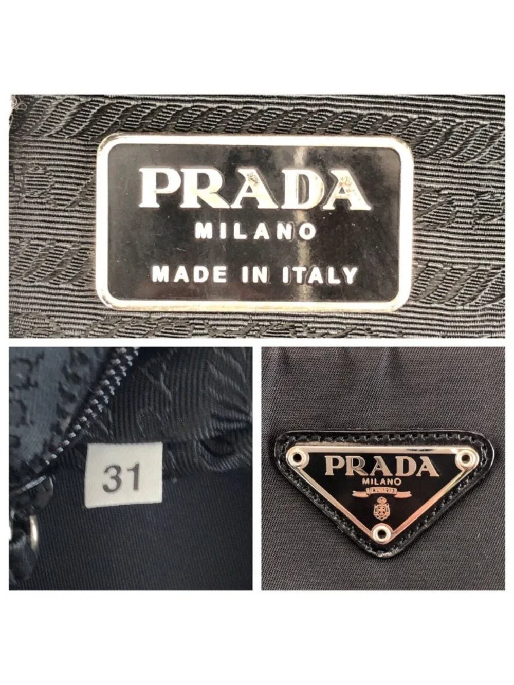 Prada Tessuto Black Silver Nylon Business Bag